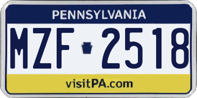 PA license plate MZF2518