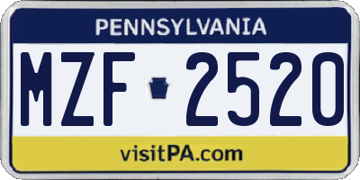 PA license plate MZF2520