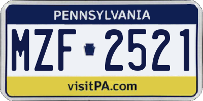 PA license plate MZF2521
