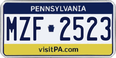 PA license plate MZF2523