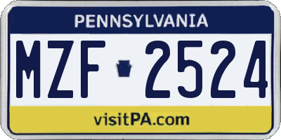 PA license plate MZF2524