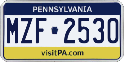PA license plate MZF2530