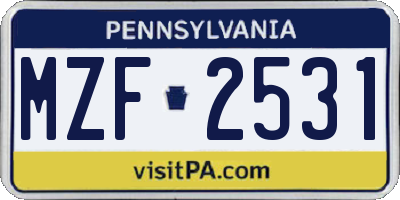 PA license plate MZF2531