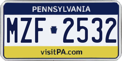 PA license plate MZF2532