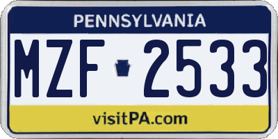 PA license plate MZF2533