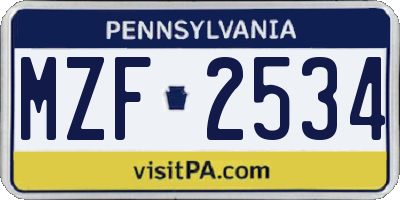 PA license plate MZF2534