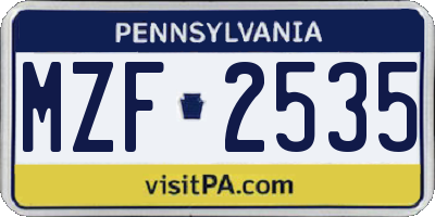 PA license plate MZF2535