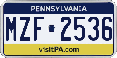 PA license plate MZF2536