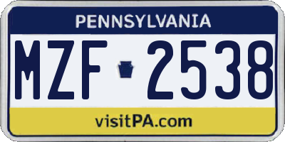 PA license plate MZF2538