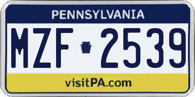 PA license plate MZF2539