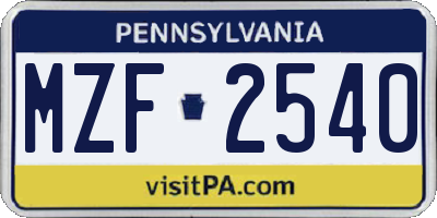 PA license plate MZF2540