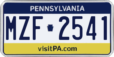 PA license plate MZF2541