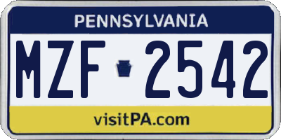 PA license plate MZF2542