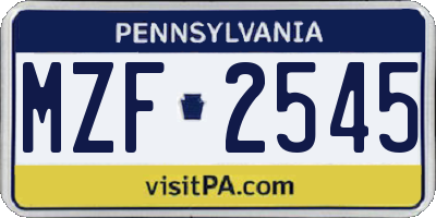 PA license plate MZF2545