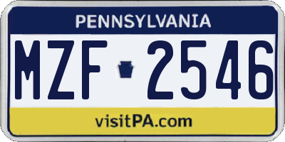 PA license plate MZF2546