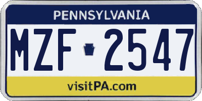 PA license plate MZF2547