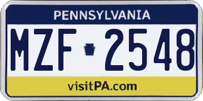 PA license plate MZF2548