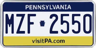 PA license plate MZF2550