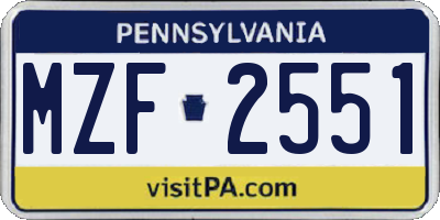 PA license plate MZF2551