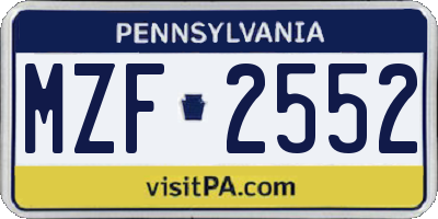 PA license plate MZF2552