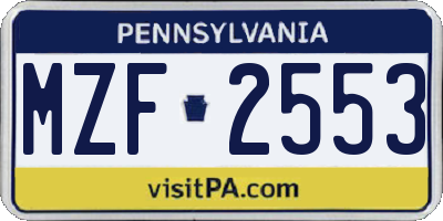 PA license plate MZF2553