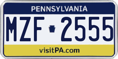 PA license plate MZF2555