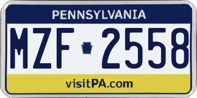 PA license plate MZF2558