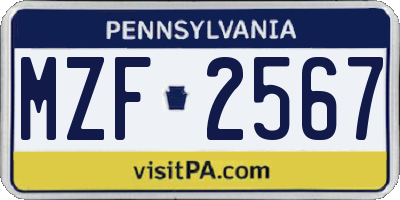 PA license plate MZF2567