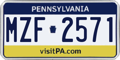 PA license plate MZF2571