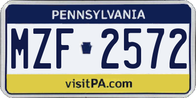 PA license plate MZF2572