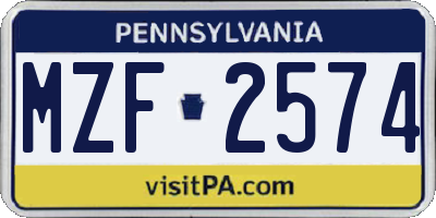 PA license plate MZF2574