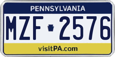 PA license plate MZF2576