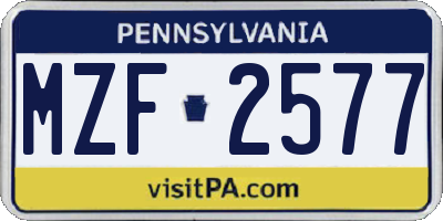 PA license plate MZF2577