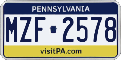 PA license plate MZF2578