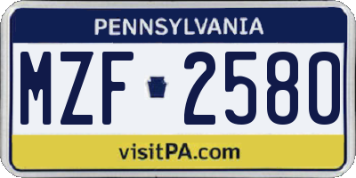 PA license plate MZF2580