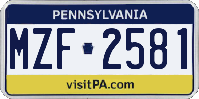 PA license plate MZF2581