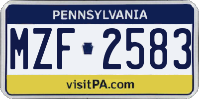 PA license plate MZF2583