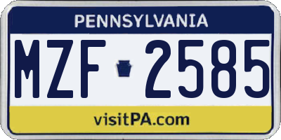 PA license plate MZF2585