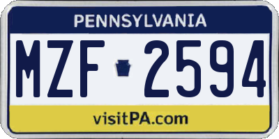 PA license plate MZF2594