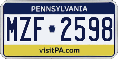 PA license plate MZF2598