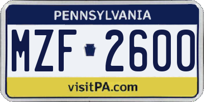 PA license plate MZF2600