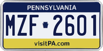 PA license plate MZF2601