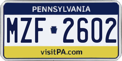 PA license plate MZF2602