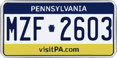 PA license plate MZF2603