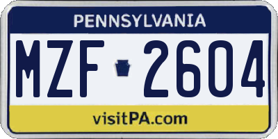 PA license plate MZF2604