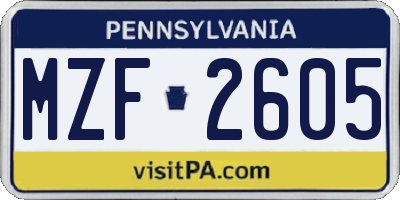 PA license plate MZF2605