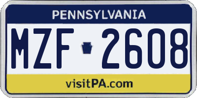 PA license plate MZF2608