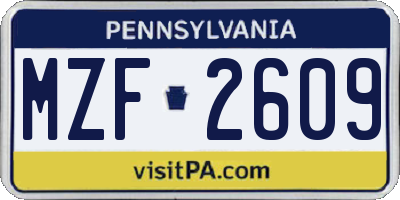 PA license plate MZF2609