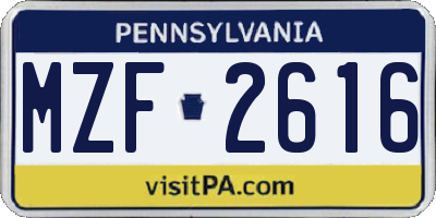 PA license plate MZF2616