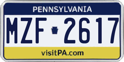 PA license plate MZF2617